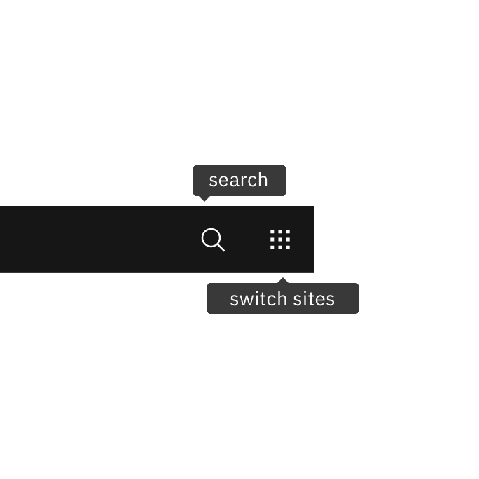 icons have tooltips 'search' and 'switch sites'